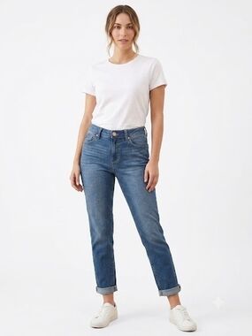 1822 Denim Blue High Rise Straight Leg Cuffed Ankle Jeans Size 8